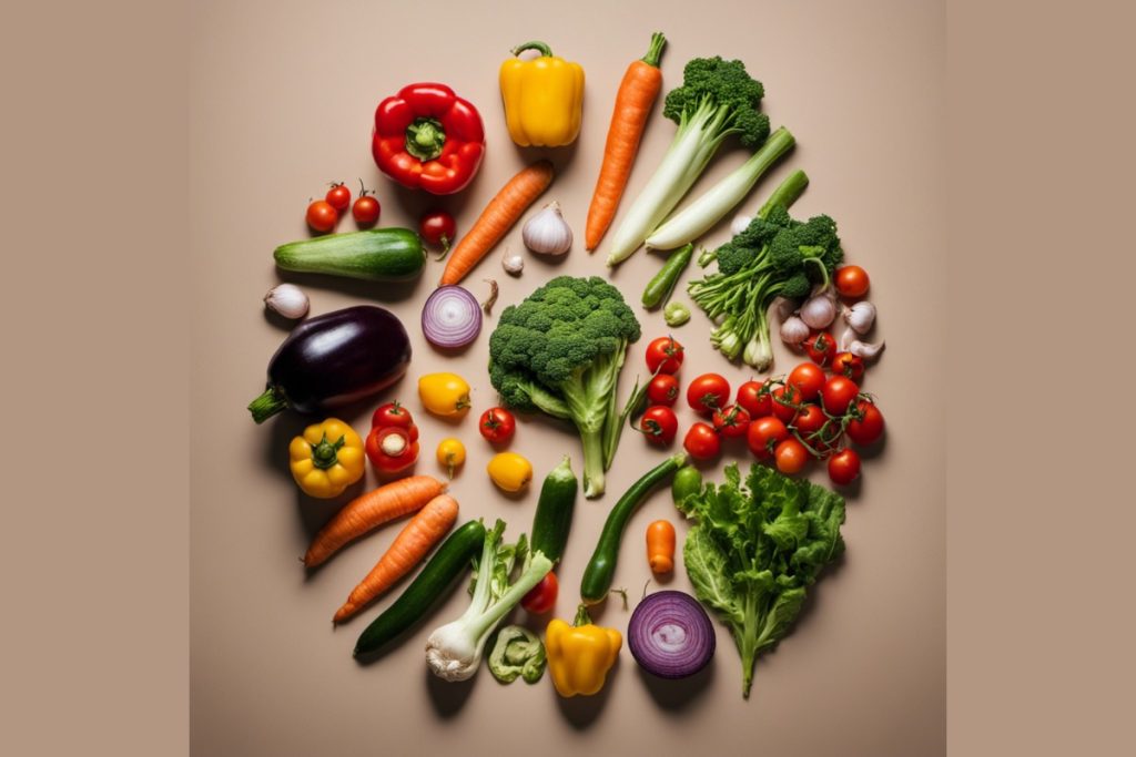 Légumes de saison colorés préparés et présentés artistiquement sur plat