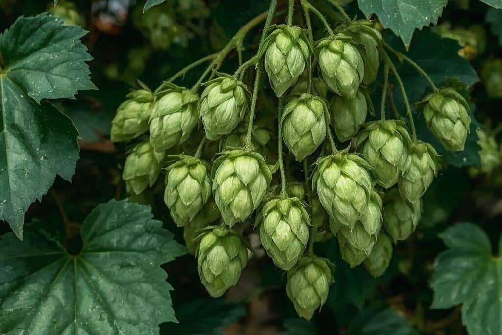 houblon frais sur arbre plante grimpante