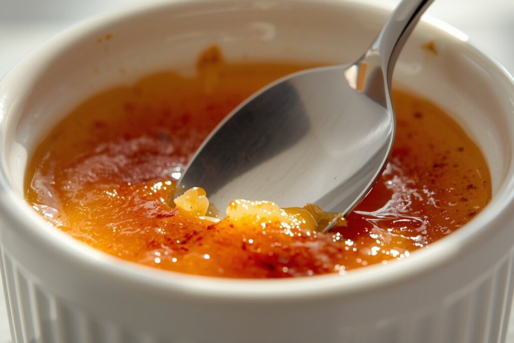 Crème brûlée dorée avec sa croûte caramélisée croustillante, préparée sans chalumeau