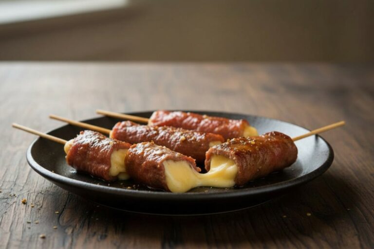 Brochettes bœuf fromage ouvertes avec cœur fondant visible : temps cuisson yakitori boeuf fromage